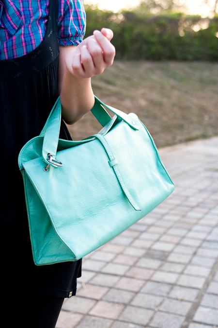 lime green thrifted vintage bag